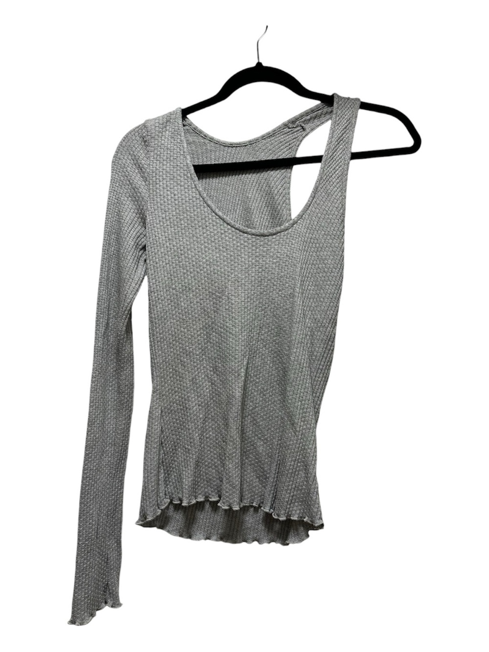 Lovers + Friends Grey Ribbed One-Shoulder Long Sleeve Top